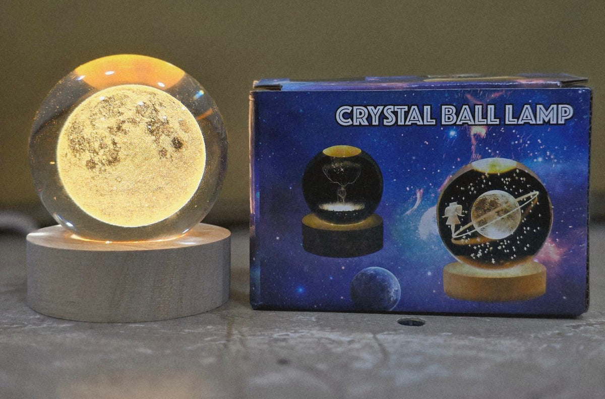 Galaxy Crystal Ball Lamp – USB LED Night Light with 3D Moon Design