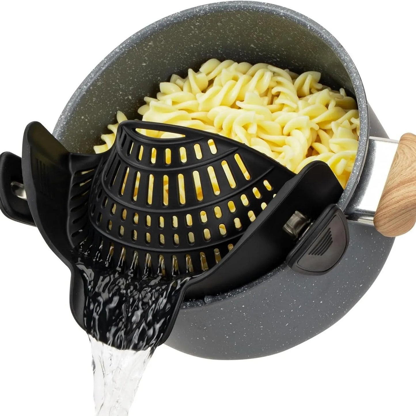Heat-Resistant Silicone Clip-On Strainer for Pots/Pans - Collapsible Drain Colander for Pasta, Veggies, Fruits - Kitchen Tool