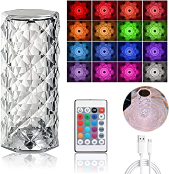 Rose Diamond Crystal Table Lamp – 16 RGB Colors, Touch & Remote