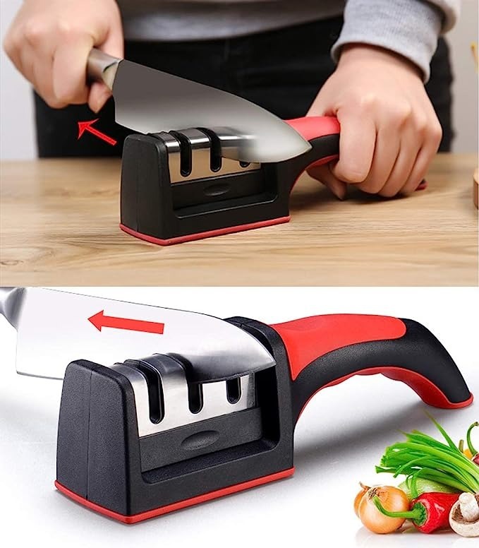 3-Stage Kitchen Knife Sharpener – Manual, Non-Slip