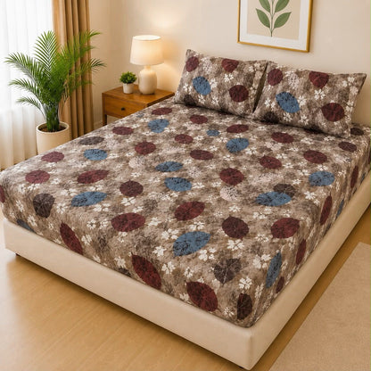 Printed Fancy Quilted Waterproof Fitted Mattress Protector Set with 2 Pillow Covers - King Size