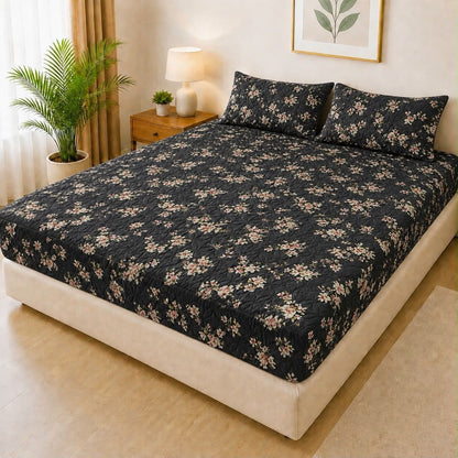Printed Fancy Quilted Waterproof Fitted Mattress Protector Set with 2 Pillow Covers - King Size