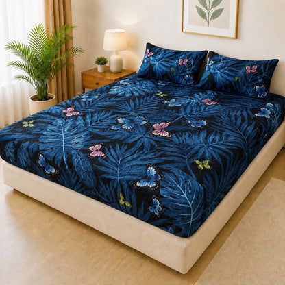 Printed Fancy Quilted Waterproof Fitted Mattress Protector Set with 2 Pillow Covers - King Size