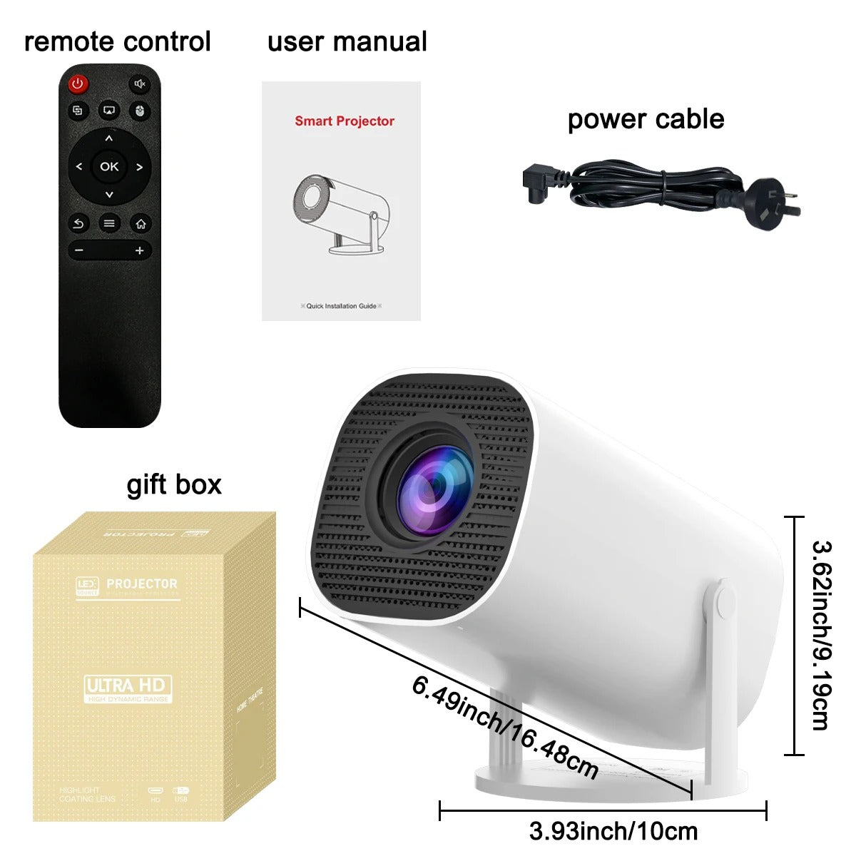 New Portable Projector With WiFi 6 And Wireless 5.0, Native 720P Support 4K Smart Projector, Adjustable Screen, 180° Rotation, B