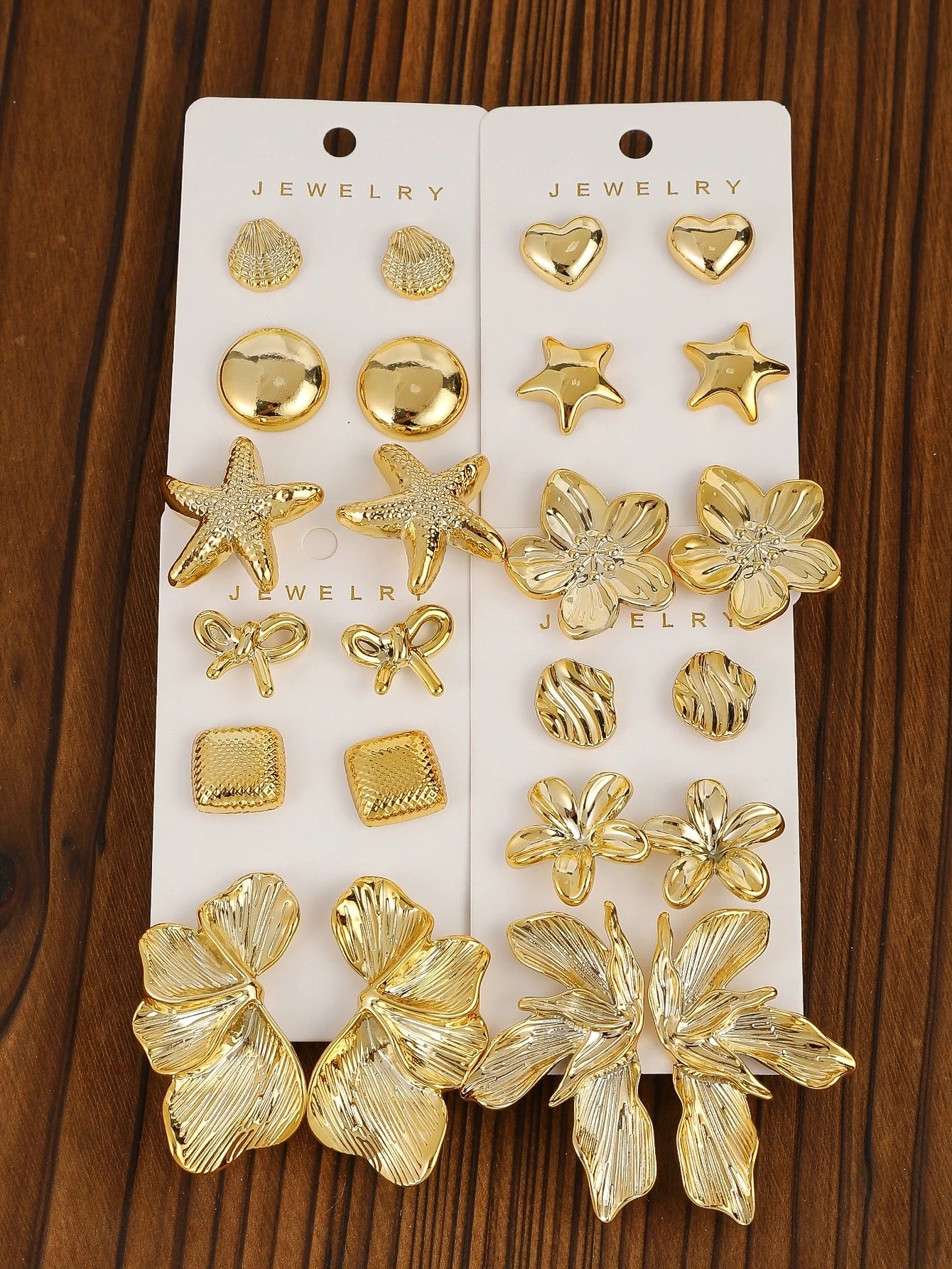3pairs-12pairs/set Vintage Golden-Plated Earrings Set,Heart&Flower Shaped, Women's Jewelry Gift