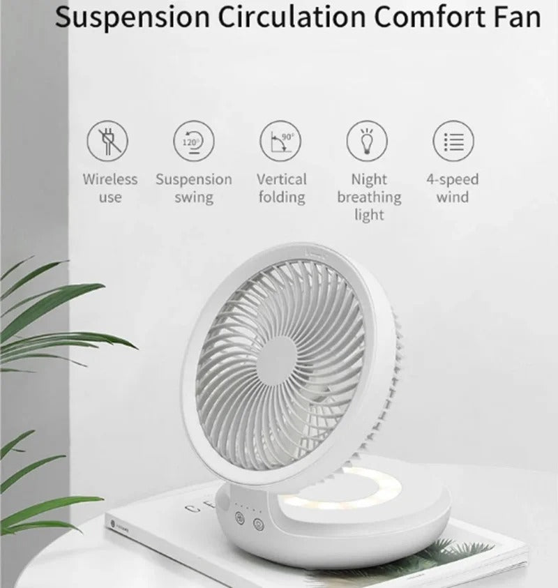 Edon E808/E808Y Wireless Suspended Air Circulation Fan Rechargeable Folding Electric Fan Wall-mounted Kitchen Office Table Fan