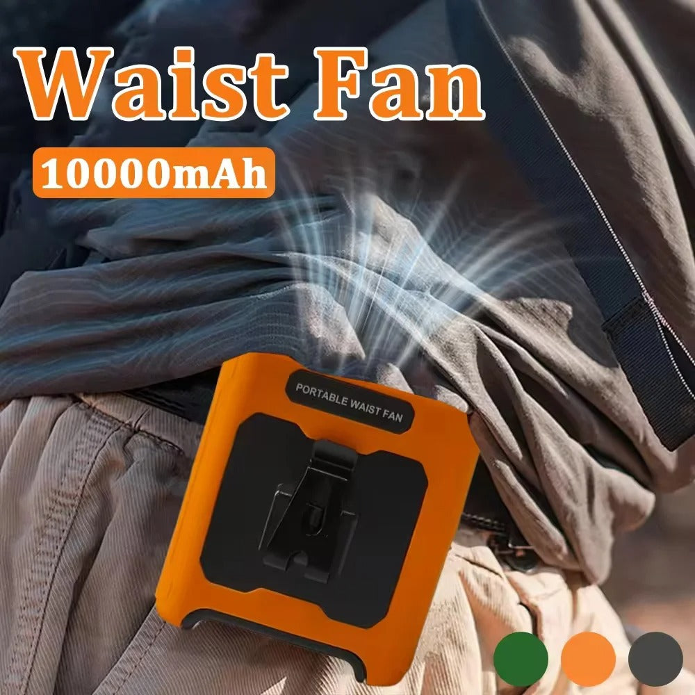 10000mAh Rechargeable Waist Fan Portable Hands Free Mini Fan With Power Bank Flashlight 5 Speeds For Outdoor Activities