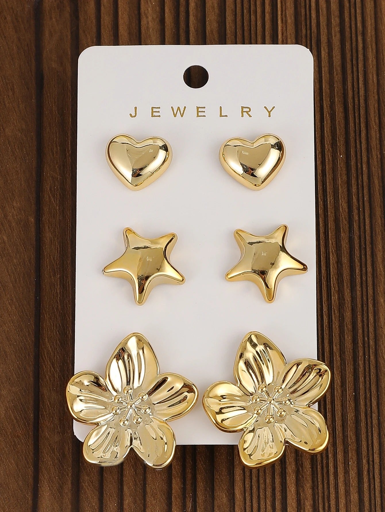 3pairs-12pairs/set Vintage Golden-Plated Earrings Set,Heart&Flower Shaped, Women's Jewelry Gift