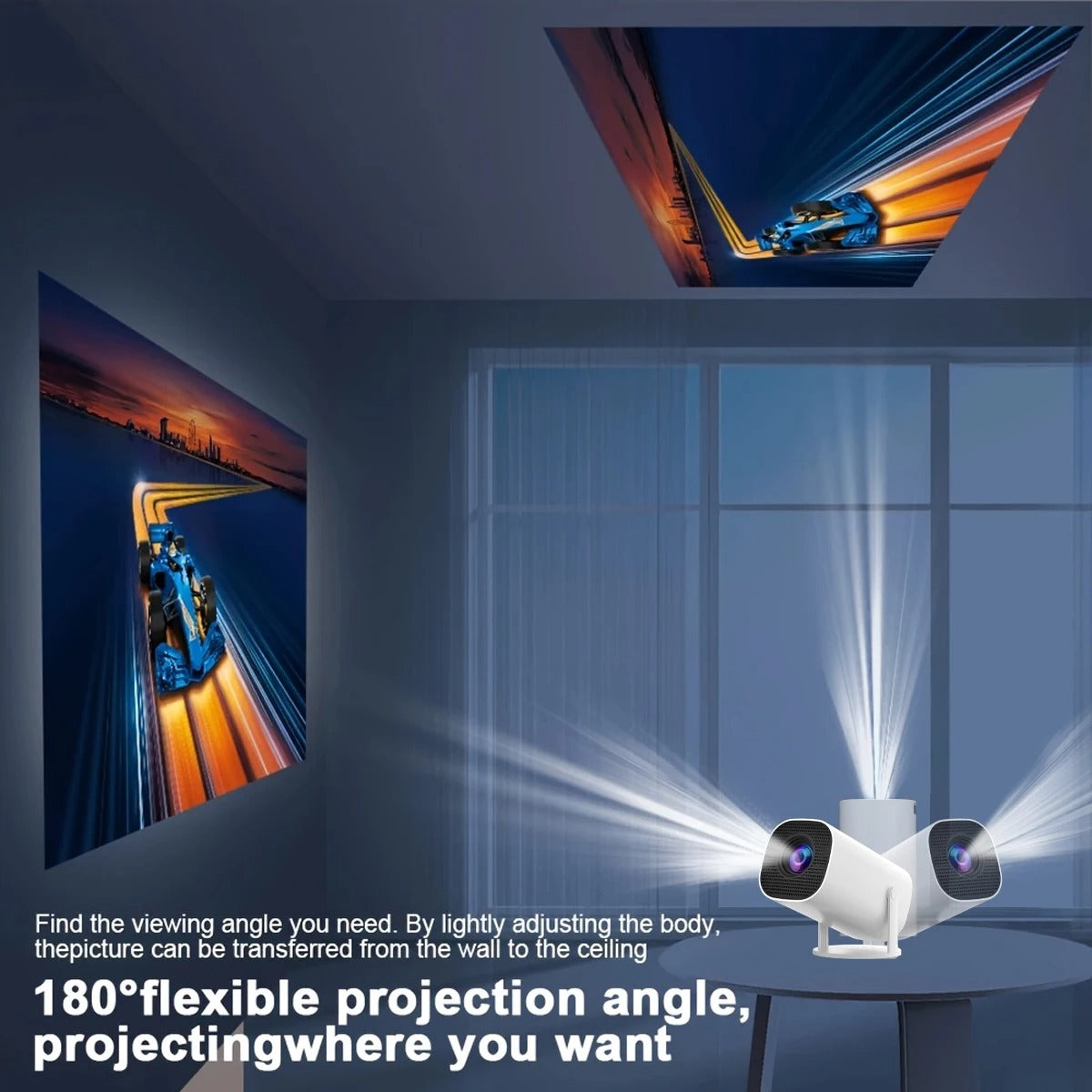 New Portable Projector With WiFi 6 And Wireless 5.0, Native 720P Support 4K Smart Projector, Adjustable Screen, 180° Rotation, B