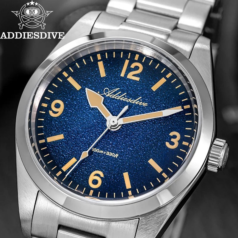 ADDIESDIVE AD2544 Luxury 36MM Quartz Watch 316L Stainless Steel 100M Dive Waterproof C3 Retro Super Luminous Sapphire Wristwatch
