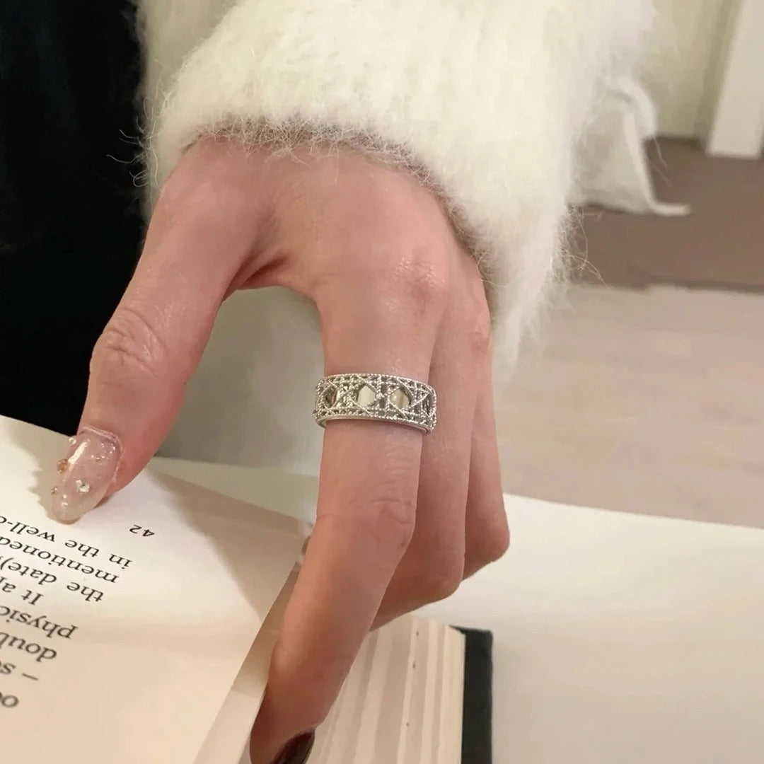2026 Trends 925 Sterling Silver Tengge Pattern Hollow Couple Rings Woman, Luxury Fashion Jewelry for Ladies, Party Accessories