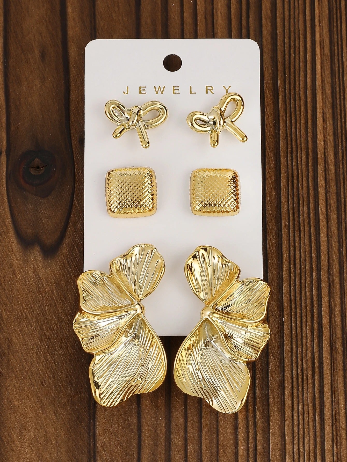 3pairs-12pairs/set Vintage Golden-Plated Earrings Set,Heart&Flower Shaped, Women's Jewelry Gift