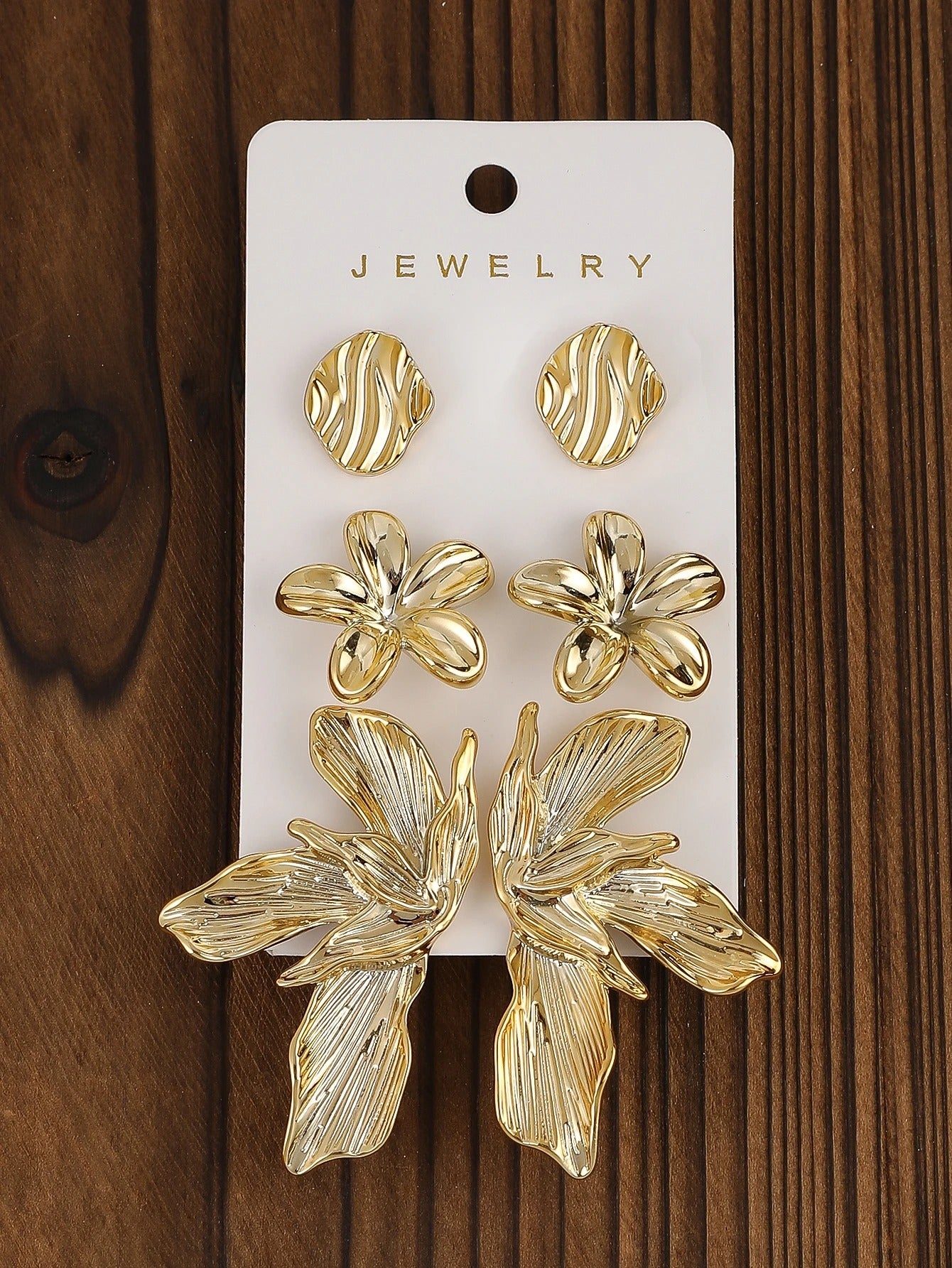 3pairs-12pairs/set Vintage Golden-Plated Earrings Set,Heart&Flower Shaped, Women's Jewelry Gift