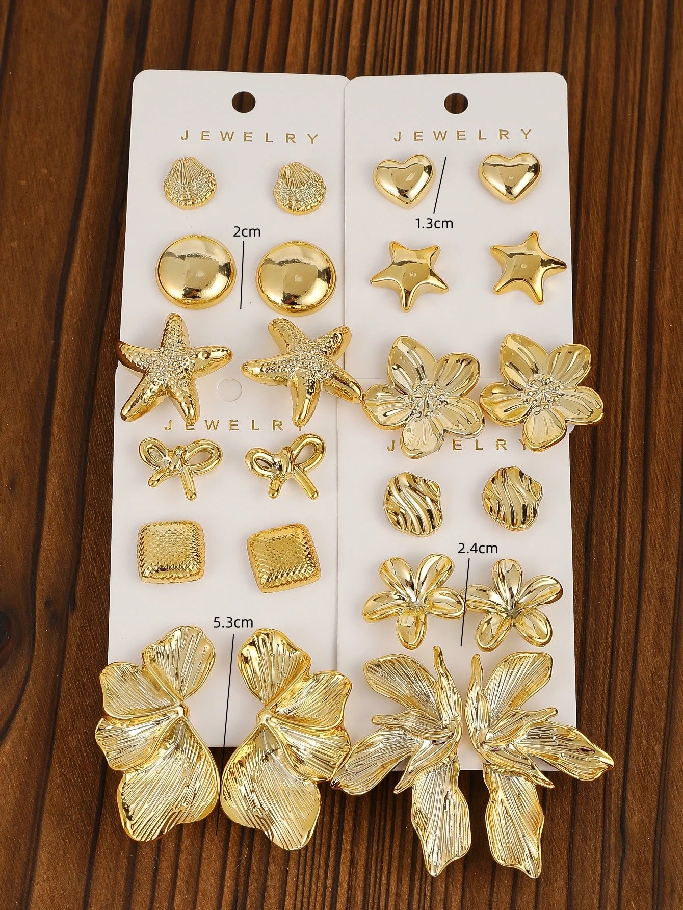 3pairs-12pairs/set Vintage Golden-Plated Earrings Set,Heart&Flower Shaped, Women's Jewelry Gift