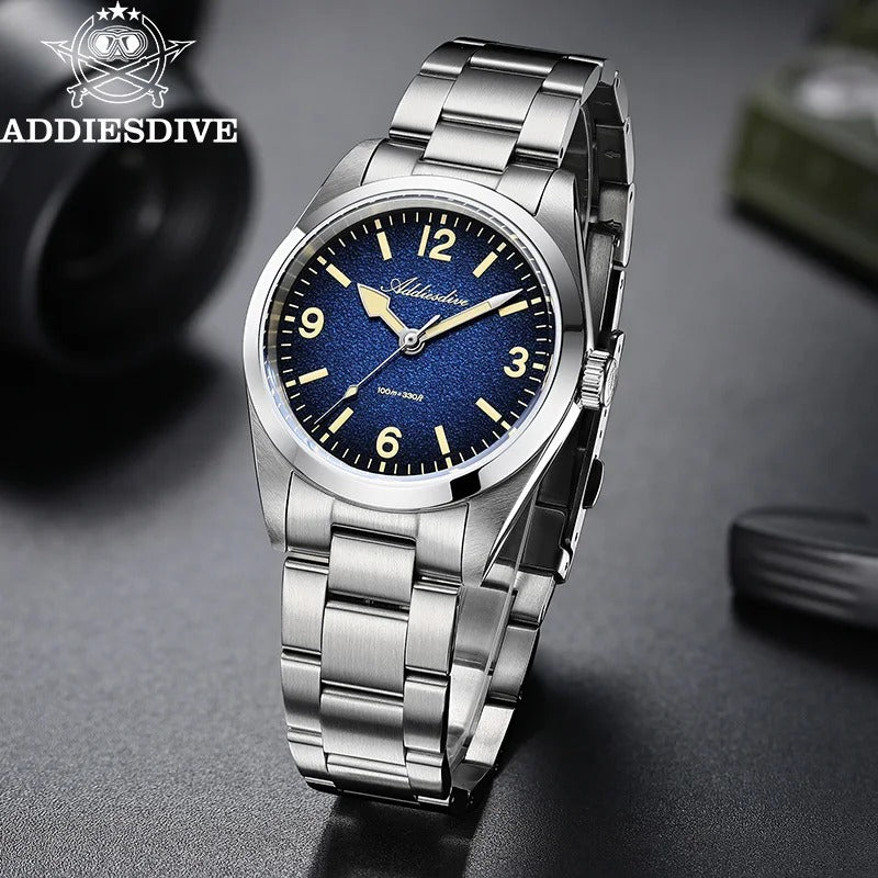 ADDIESDIVE AD2544 Luxury 36MM Quartz Watch 316L Stainless Steel 100M Dive Waterproof C3 Retro Super Luminous Sapphire Wristwatch