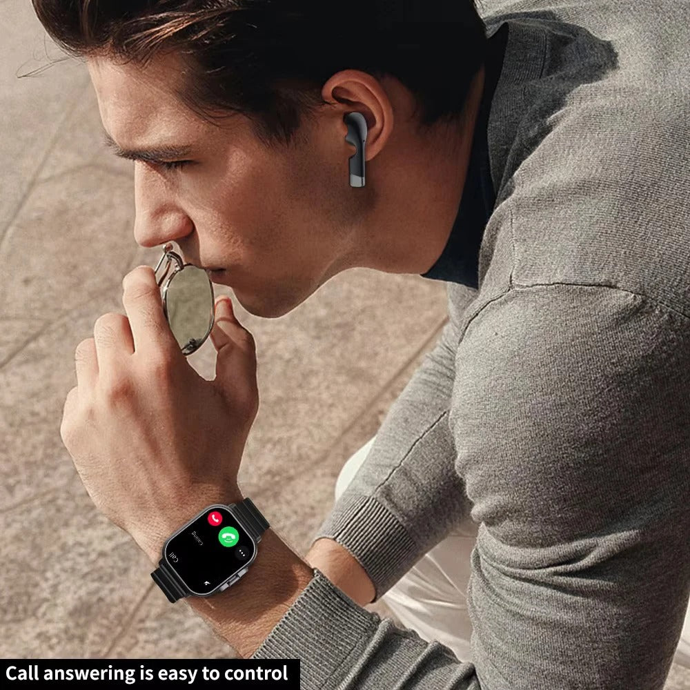 BT Call Blue Tooth Headphones Watches 2.01" Headset 2 in 1 Smart Watch Heart Rate Sport Fitness Bracelet TWS Earphone Smartwatch