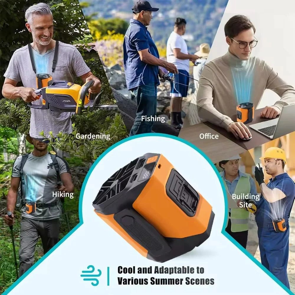 10000mAh Rechargeable Waist Fan Portable Hands Free Mini Fan With Power Bank Flashlight 5 Speeds For Outdoor Activities