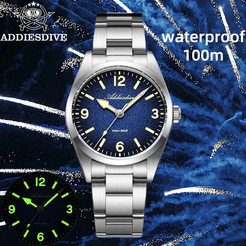 ADDIESDIVE AD2544 Luxury 36MM Quartz Watch 316L Stainless Steel 100M Dive Waterproof C3 Retro Super Luminous Sapphire Wristwatch
