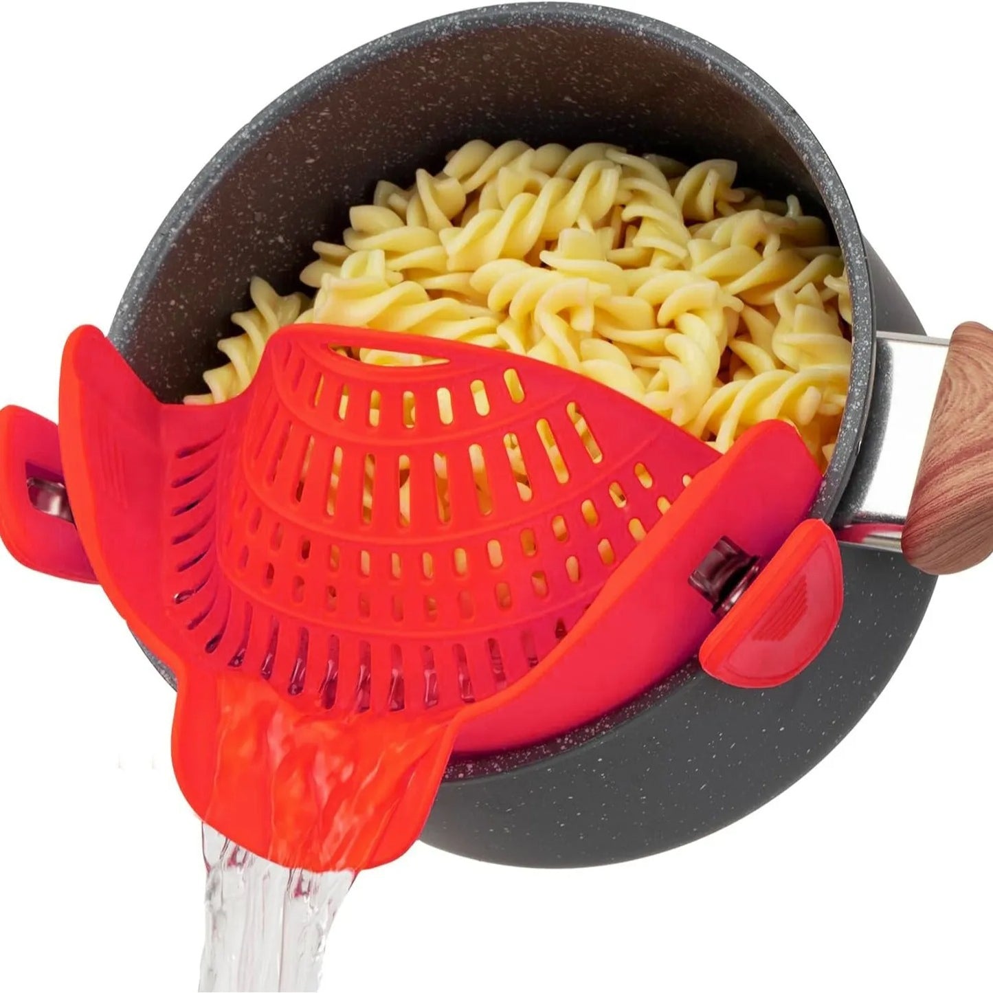 Heat-Resistant Silicone Clip-On Strainer for Pots/Pans - Collapsible Drain Colander for Pasta, Veggies, Fruits - Kitchen Tool