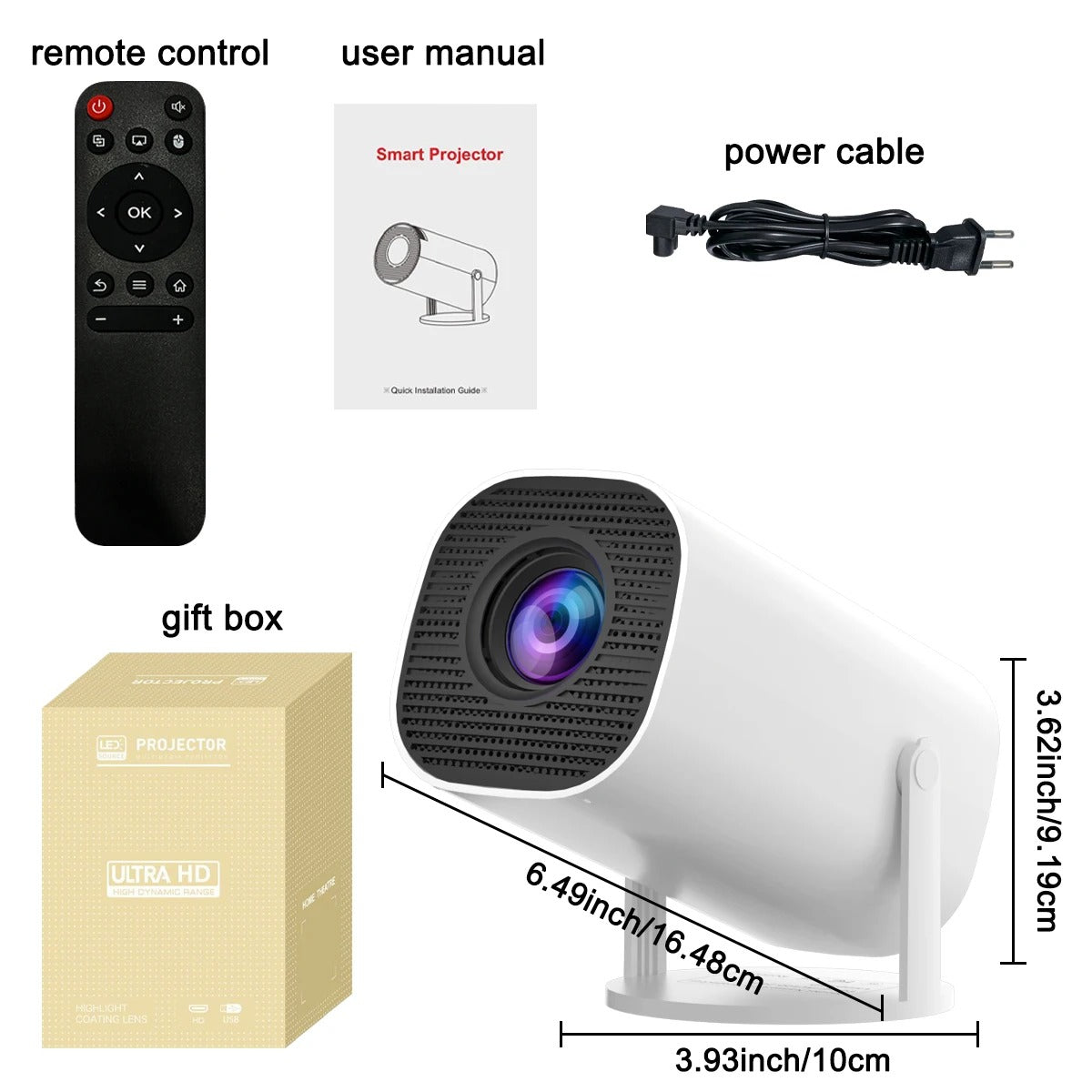 New Portable Projector With WiFi 6 And Wireless 5.0, Native 720P Support 4K Smart Projector, Adjustable Screen, 180° Rotation, B